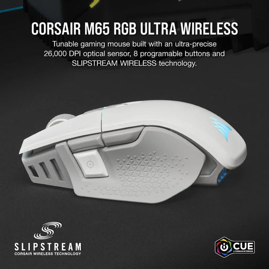 Corsair M65 RGB Ultra Wireless Tunable FPS Gaming Mouse - White